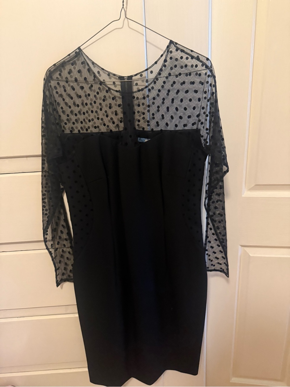 Lani Black Sheer Polka-Dot Sleeve Midi Dress